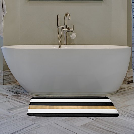 Modern Black White en Gold Striped Bath Mat