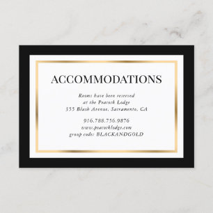 Modern Black White en Gold Wedding Accommodatie Informatiekaartje