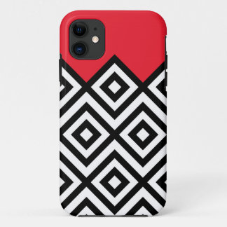 Modern Black White en Red Chevron Pattern iPhone 11 Hoesje