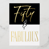 Modern Black White Fifty & Fabulous Birthday Folie Uitnodiging (Voorkant)