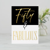 Modern Black White Fifty & Fabulous Birthday Folie Uitnodiging (Staand Voorkant)
