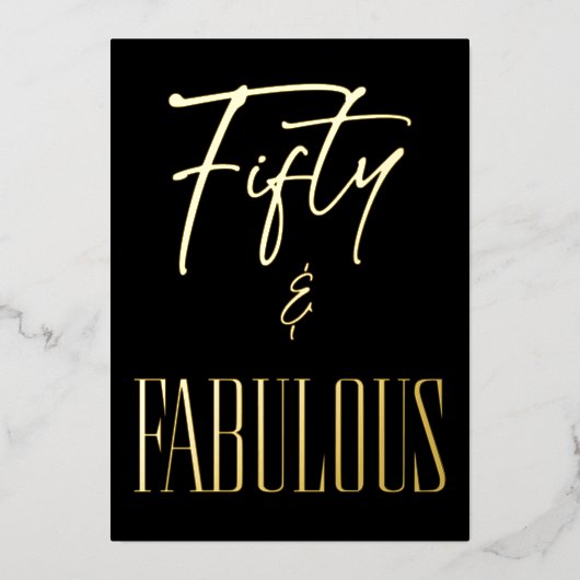 Modern Black White Fifty & Fabulous Birthday Folie Uitnodiging (Voorkant)