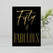 Modern Black White Fifty & Fabulous Birthday Folie Uitnodiging (Staand Voorkant)