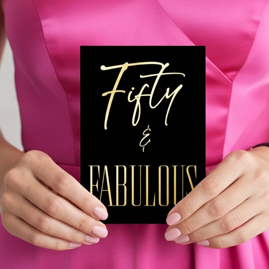 Modern Black White Fifty & Fabulous Birthday Folie Uitnodiging