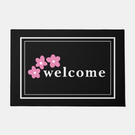 Modern Black White Floral Deurmat (Voorkant)