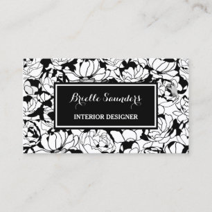 Modern Black White Floral Girly Interior Designer Visitekaartje