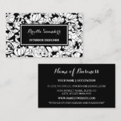 Modern Black White Floral Girly Interior Designer Visitekaartje (Voorkant / Achterkant)