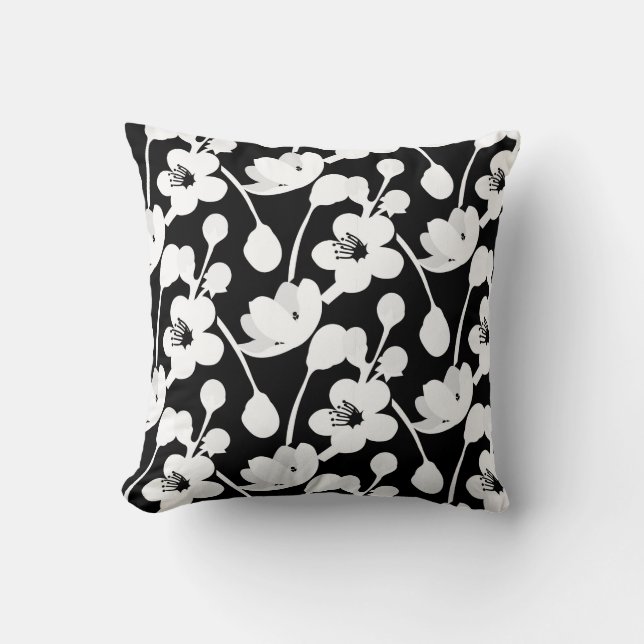 Modern Black White Floral Kussen (Voorkant)