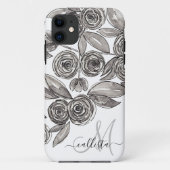 Modern Black White Floral Waterverf Monogram Case-Mate iPhone Case (Achterkant)