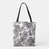 Modern Black White Floral Waterverf Monogram Tote Bag (Achterkant)