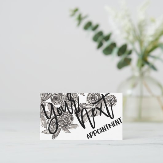 Modern Black White Floral Waterverf Pattern Afsprakenkaartje (Staand voorkant)