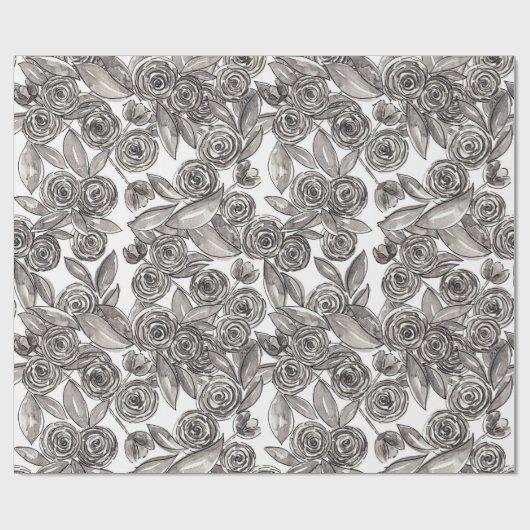 Modern Black White Floral Waterverf Pattern Cadeaupapier (Vlak)