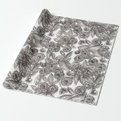 Modern Black White Floral Waterverf Pattern Cadeaupapier (Uitgerold)
