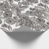 Modern Black White Floral Waterverf Pattern Cadeaupapier (Hoek)