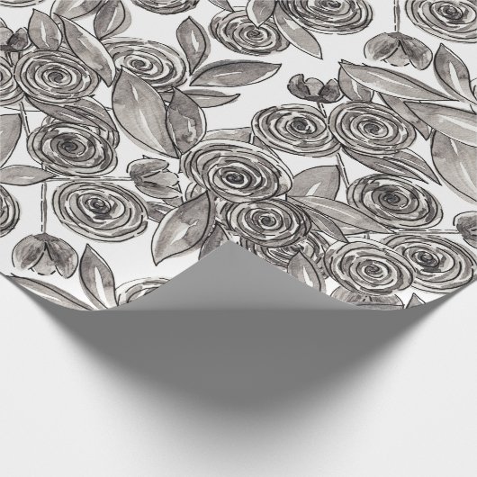 Modern Black White Floral Waterverf Pattern Cadeaupapier (Hoek)