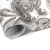 Modern Black White Floral Waterverf Pattern Cadeaupapier (Rol Hoek)