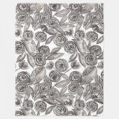 Modern Black White Floral Waterverf Pattern Fleece Deken (Voorkant)