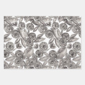 Modern Black White Floral Waterverf Pattern Inpakpapier Vel (Voorkant)
