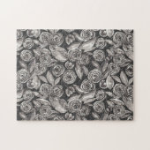 Modern Black White Floral Waterverf Pattern Legpuzzel (Horizontaal)