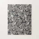 Modern Black White Floral Waterverf Pattern Legpuzzel (Verticaal)