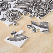 Modern Black White Floral Waterverf Pattern Legpuzzel (Zijkant)