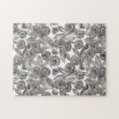 Modern Black White Floral Waterverf Pattern Legpuzzel (Horizontaal)