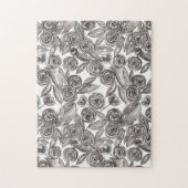 Modern Black White Floral Waterverf Pattern Legpuzzel (Verticaal)
