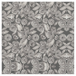 Modern Black White Floral Waterverf Pattern Stof