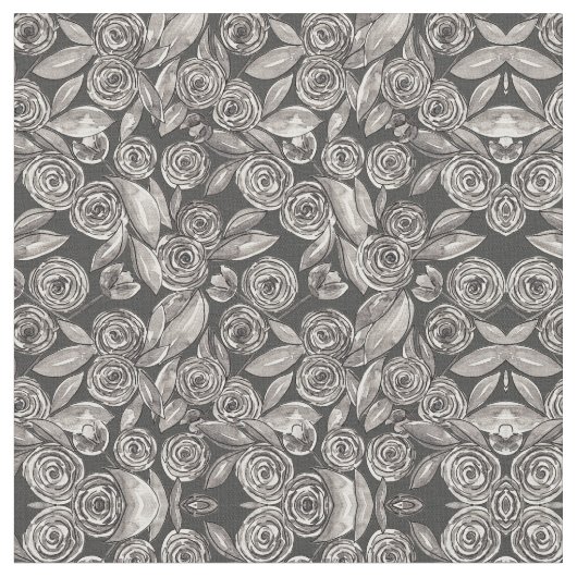 Modern Black White Floral Waterverf Pattern Stof (Close Up)
