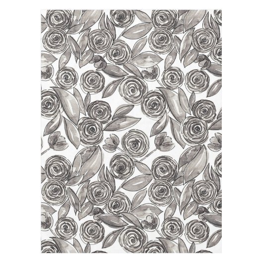 Modern Black White Floral Waterverf Pattern Tafelkleed (Voorkant)