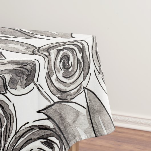 Modern Black White Floral Waterverf Pattern Tafelkleed (Voorbeeld)