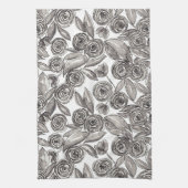 Modern Black White Floral Waterverf Pattern Theedoek (Verticaal)
