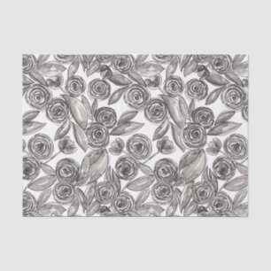 Modern Black White Floral Waterverf Pattern Tissuepapier