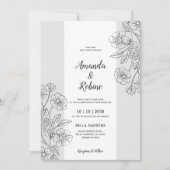 Modern Black & White Floral Wedding Invitation Kaart (Voorkant)