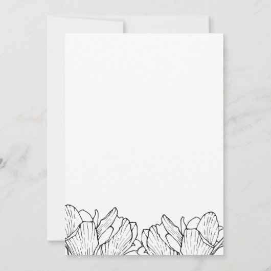 Modern Black & White Floral Wedding Invitation Kaart (Achterkant)