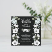 Modern Black White Flower Bridal Shower Kaart (Staand voorkant)