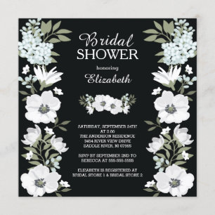Modern Black White Flower Bridal Shower Kaart
