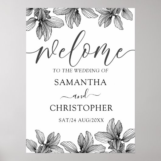 Modern Black & White Foliage Welcome Weddenschap Poster (Voorkant)