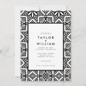 Modern Black White Folk Floral Wedding Kaart (Voorkant)