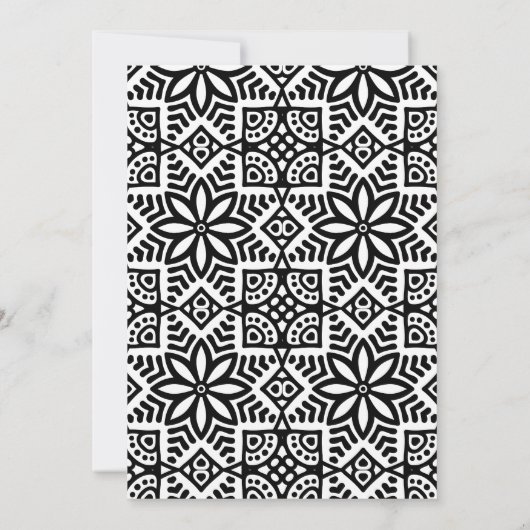 Modern Black White Folk Floral Wedding Kaart (Achterkant)