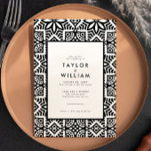 Modern Black White Folk Floral Wedding Kaart