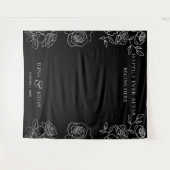 Modern Black & White French Roses Wedding Tapestry Wandkleed (Voorkant (horizontaal))