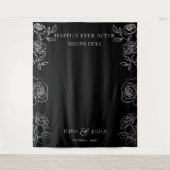 Modern Black & White French Roses Wedding Tapestry Wandkleed (Voorkant)
