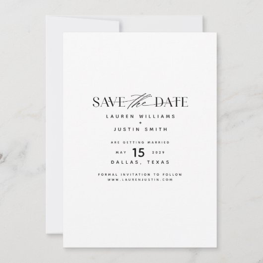 Modern Black & White Full Bleed Photo Weddenschap Save The Date (Achterkant)