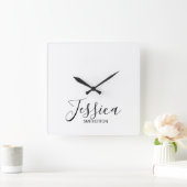 Modern Black White Full Name Trendy Stylish Vierkante Klok (Huis)