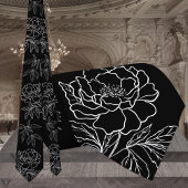 Modern Black & White Garden Peony Wedding Stropdas