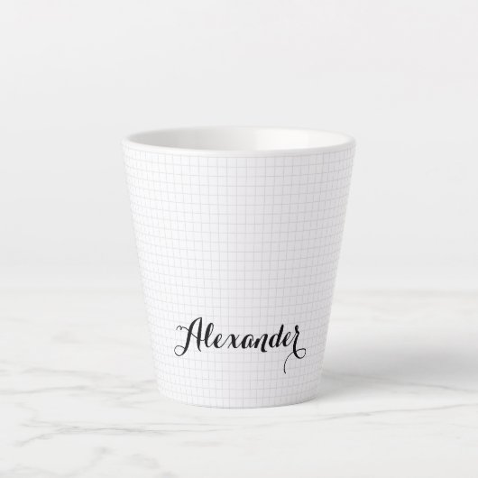 Modern Black White Gecontroleerd Elegant Typografi Latte Mok (Voorkant)