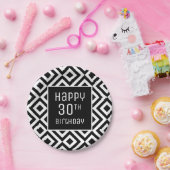 Modern Black White Geometric 30th Birthday Party Papieren Bordje (Feest)