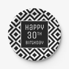 Modern Black White Geometric 30th Birthday Party Papieren Bordje
