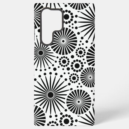 Modern Black White Geometric Flowers Starburst  Samsung Galaxy Hoesje (Achterkant)